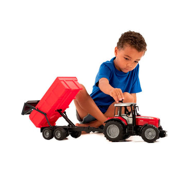 Tractor Agrícola Massey Ferguson 7480 Con Remolque Escala 1:16